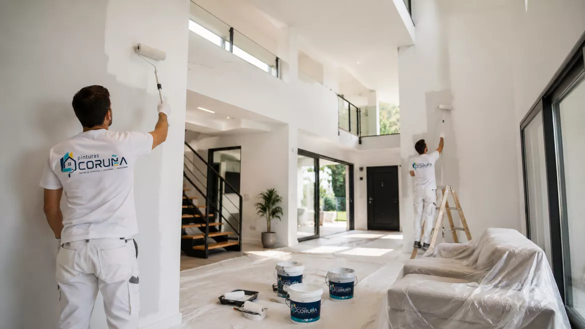 Pintores de Pinturas Coruña preparando las paredes antes de pintar