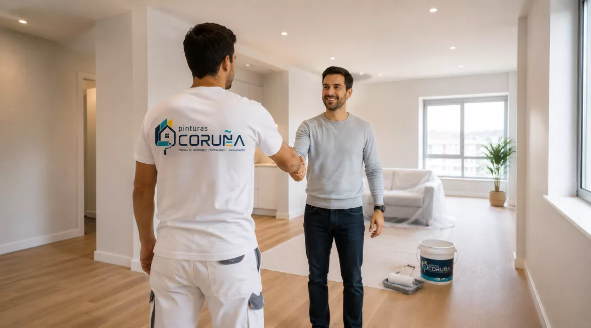 Equipo de pintores de Pinturas Coruña en una obra